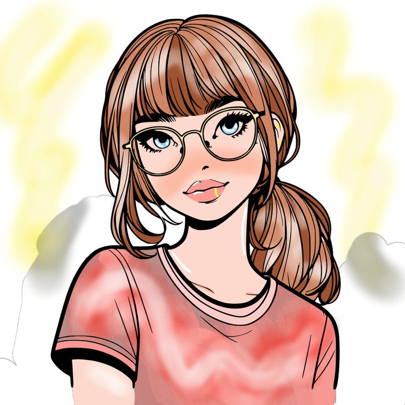 realistic girl with freckles and clear glasses