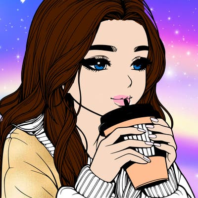 realistic girl drinking coffee