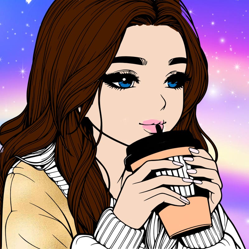 realistic girl drinking coffee