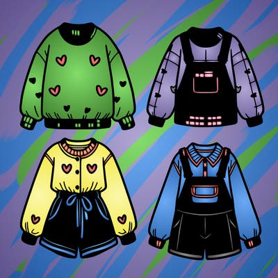 aestetic drawings of fashionable clothes for girls and boys