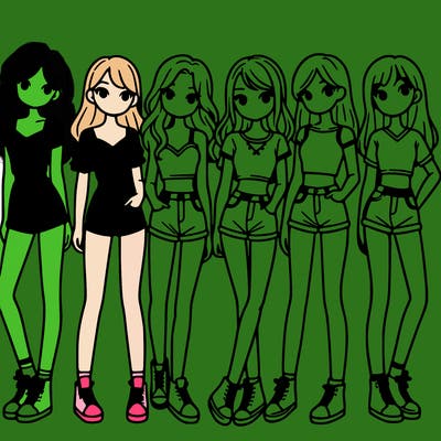 a group of girls wearing crop tops and shorts