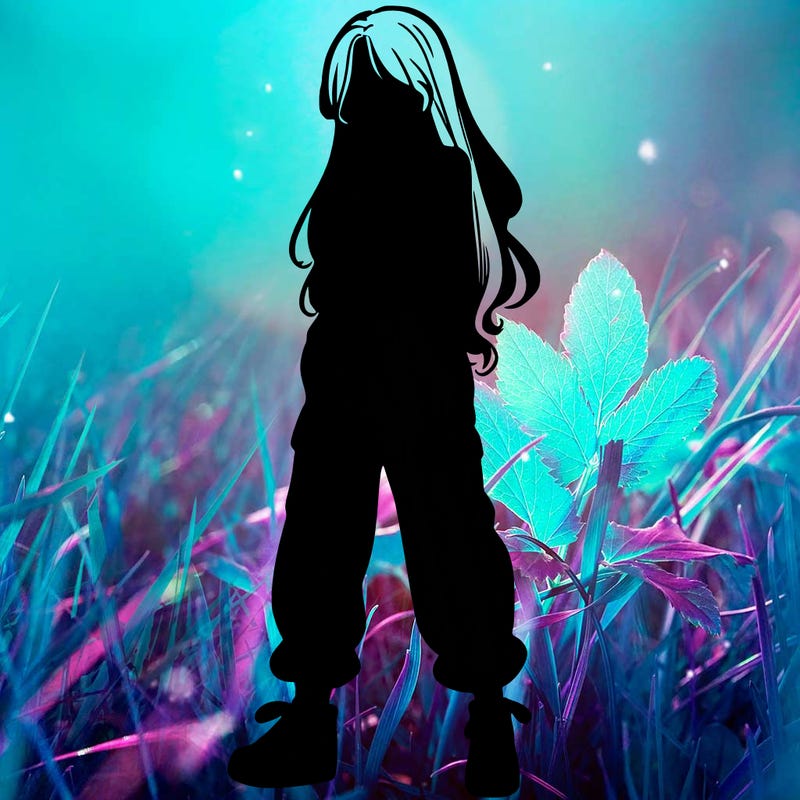 girl in baggy pants crop top and long hair