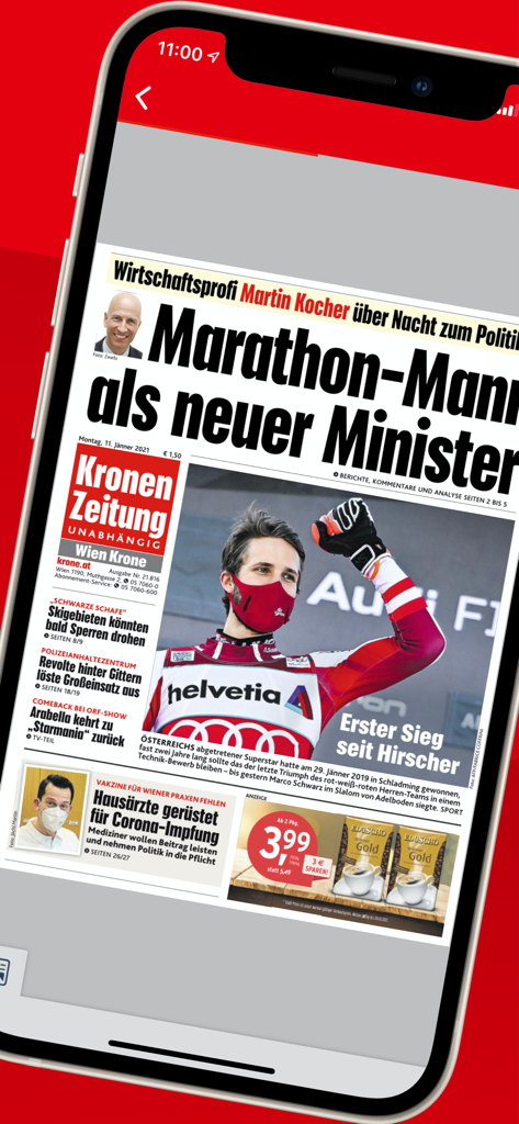 Digitales Zeitungs-Layout von Krone ePaper auf einem mobilen Gerät