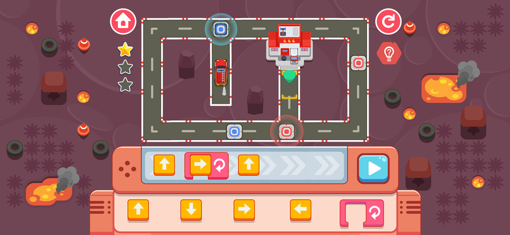 Coding for kids - Racing games - Visual coding interface for children with command blocks and a racing track