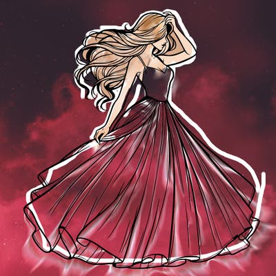 realistic woman with dress flowing in the wind