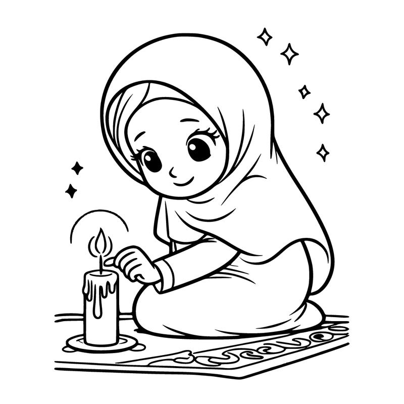 a muslim girl lighting a candle during a special ramadan night