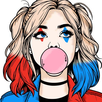 realististic girl blowing bubble -gum