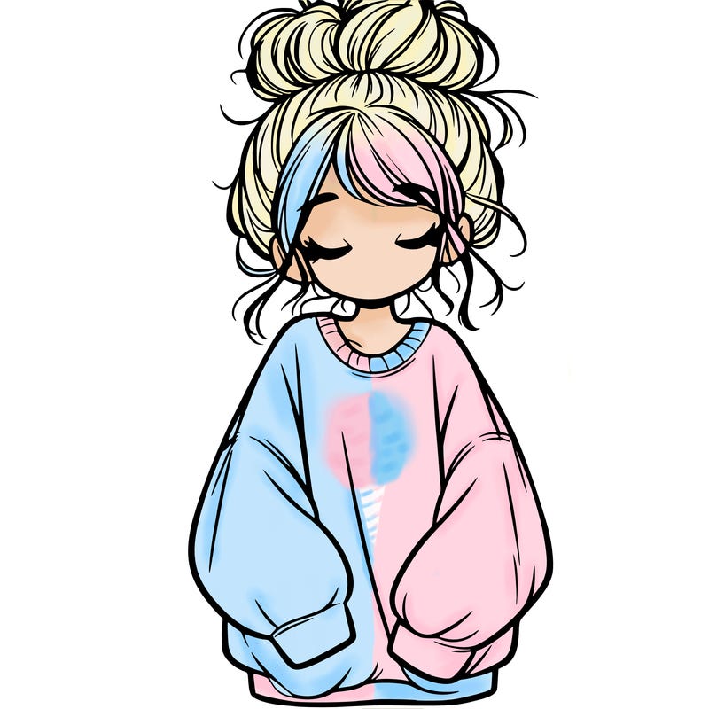 girl with baggy sweatshirt and messy bun