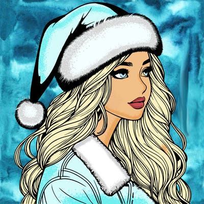 realistic girl in santa hat