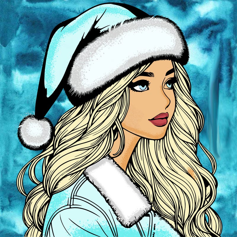 realistic girl in santa hat