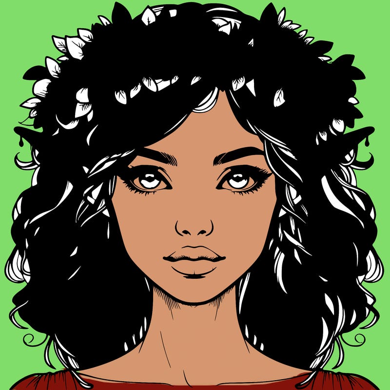 realistic female elf with flower crown