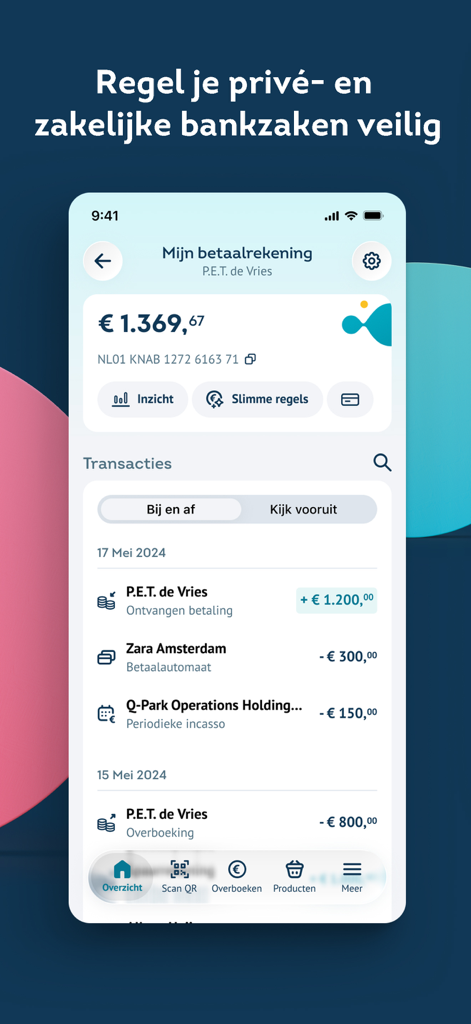 Knab Bankieren - Knab Bankieren app dashboard displaying checking account balance and recent transactions