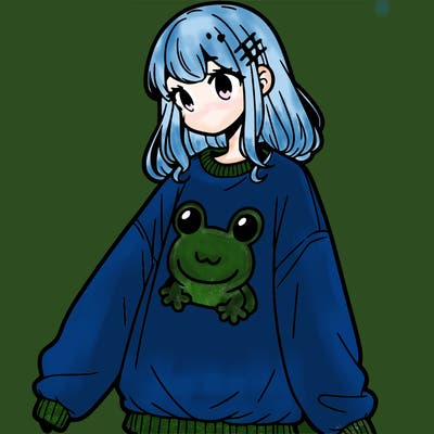 girl wearing frogging sweatshirt