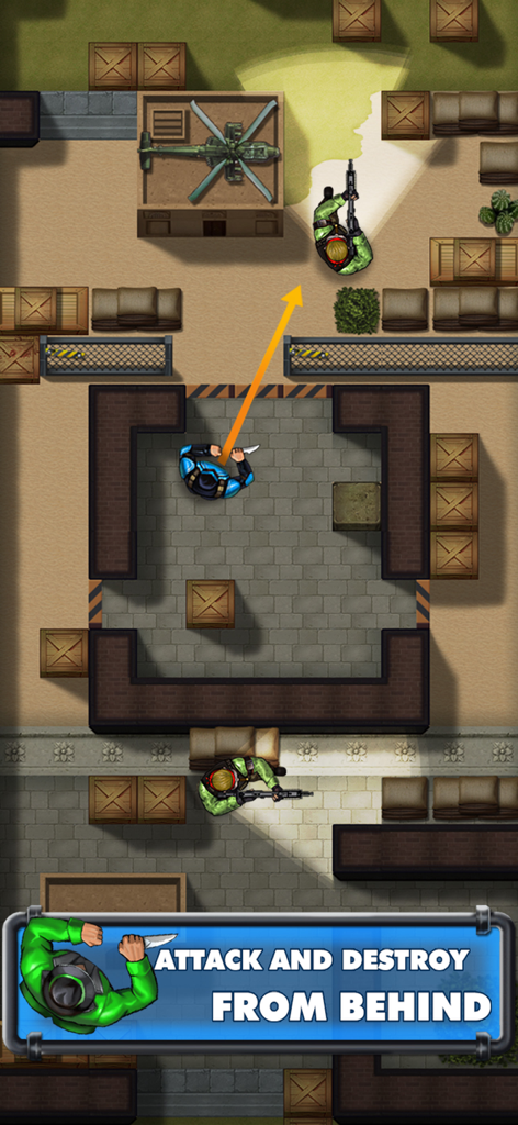 Assassin Hunter CS - Top-down gameplay view of an assassin sneaking behind an enemy to perform a stealth attack.