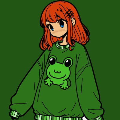 girl wearing frogging sweatshirt