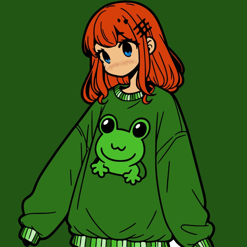 girl wearing frogging sweatshirt