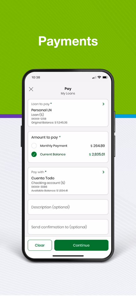 Tela móvel do aplicativo FirstBank Sua Banca Digital mostrando a interface de pagamento de empréstimo pessoal.