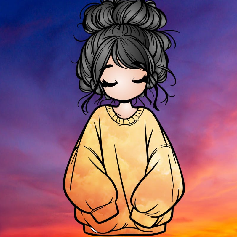 girl with baggy sweatshirt and messy bun