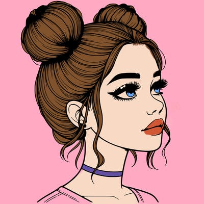 realistic girl with buns on the top of her head
