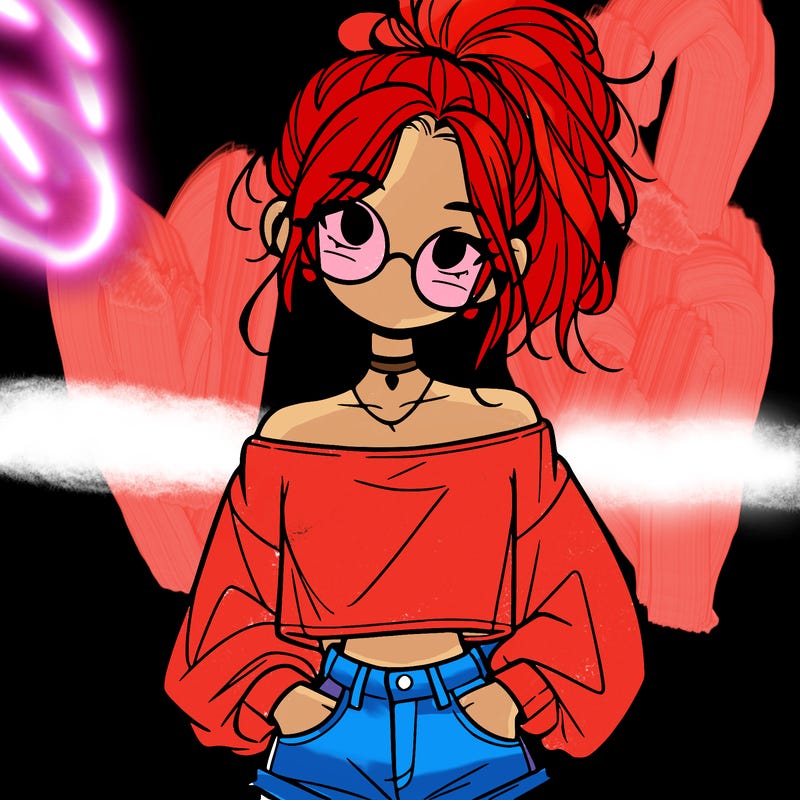 girl with a messy ponytail glasses a baggy crop top and jean shorts