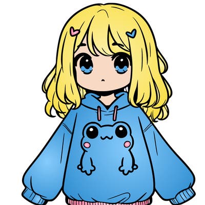 girl wearing frogging sweatshirt