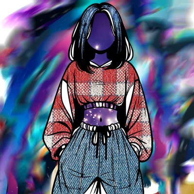 realistic girl faceless with baggy pants and a crop top