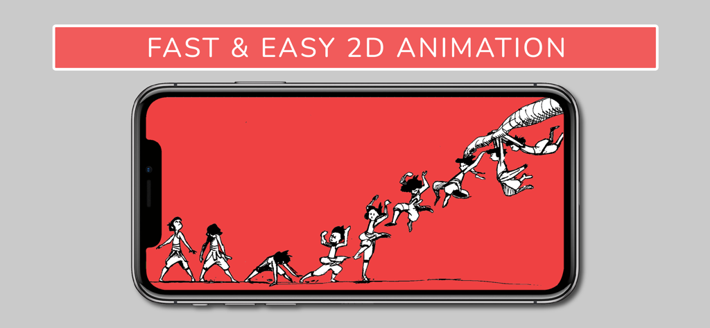 Animation Sketch - 빨간색 배경의 2D 애니메이션에서 캐릭터가 점프하는 시퀀스를 표시하는 스마트폰