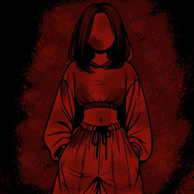 realistic girl faceless with baggy pants and a crop top