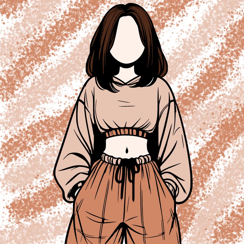 realistic girl faceless with baggy pants and a crop top