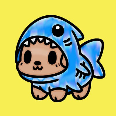 cute dog wearing a shark costume