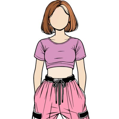 realistic girl faceless with crop top and baggy pants