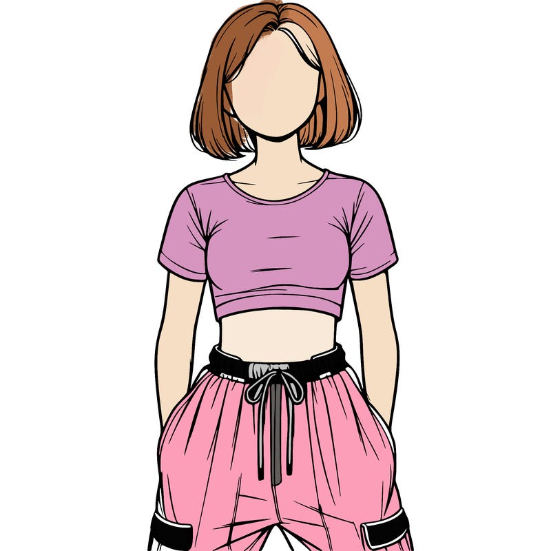 realistic girl faceless with crop top and baggy pants
