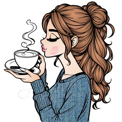 realistic girl drinking coffee