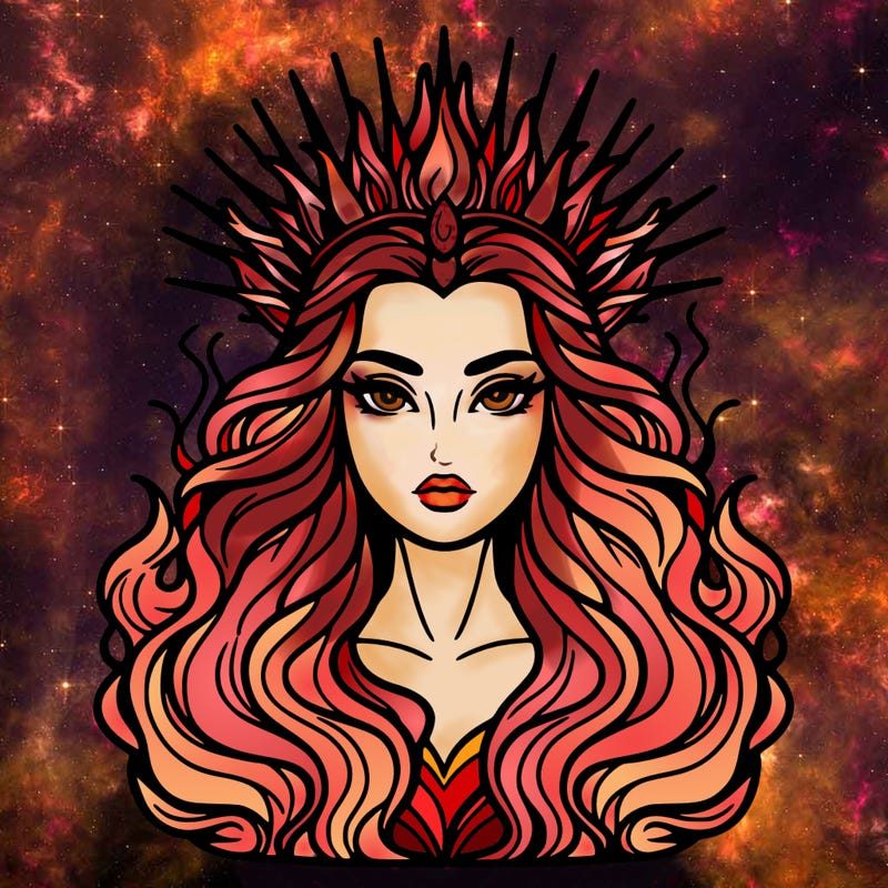 realistic beautiful queen of fire