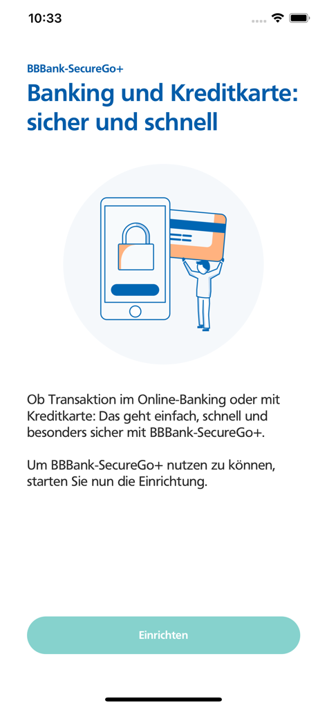 BBBank SecureGo+ - Startbildschirm der BBBank SecureGo plus App für sichere Bank- und Kreditkartentransaktionen