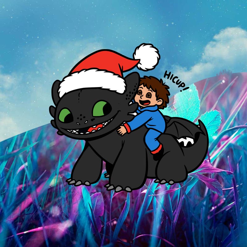 tooth less wearing a christmas hat with hick up the person on his back