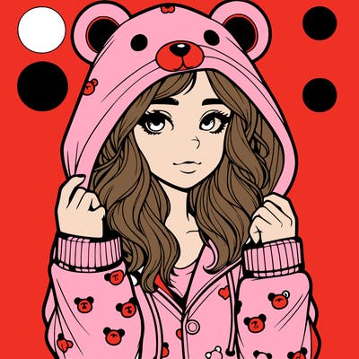 realistic girl in a animal pjs hoodie