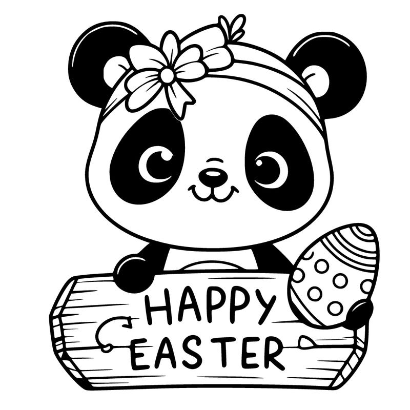 a cute panda holding a sign that says happy easter