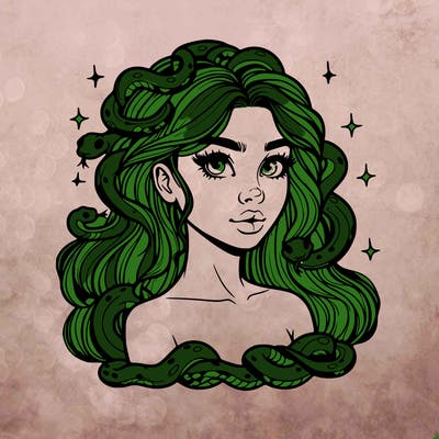 realistic girl with snakes as hair