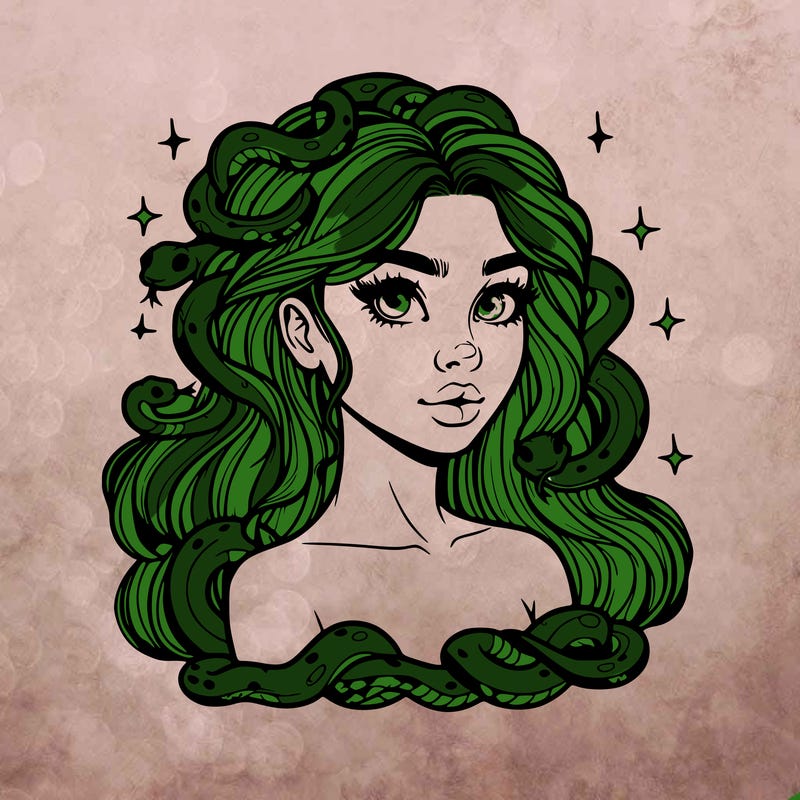 realistic girl with snakes as hair