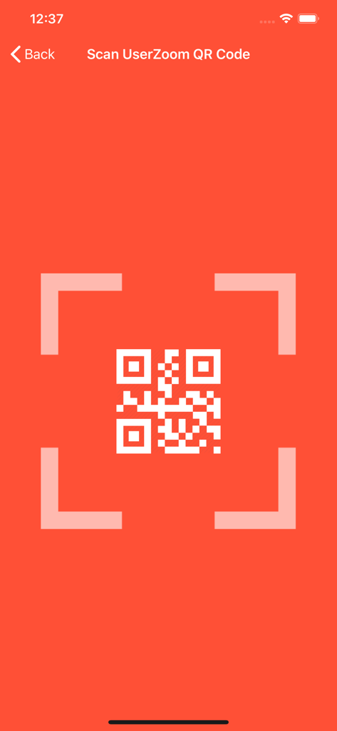 Interface showing the Scan UserZoom QR Code feature in the UserZoom Surveys app