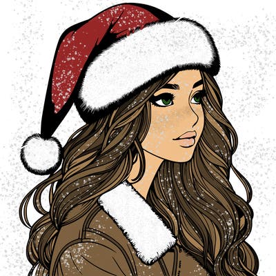 realistic girl in santa hat