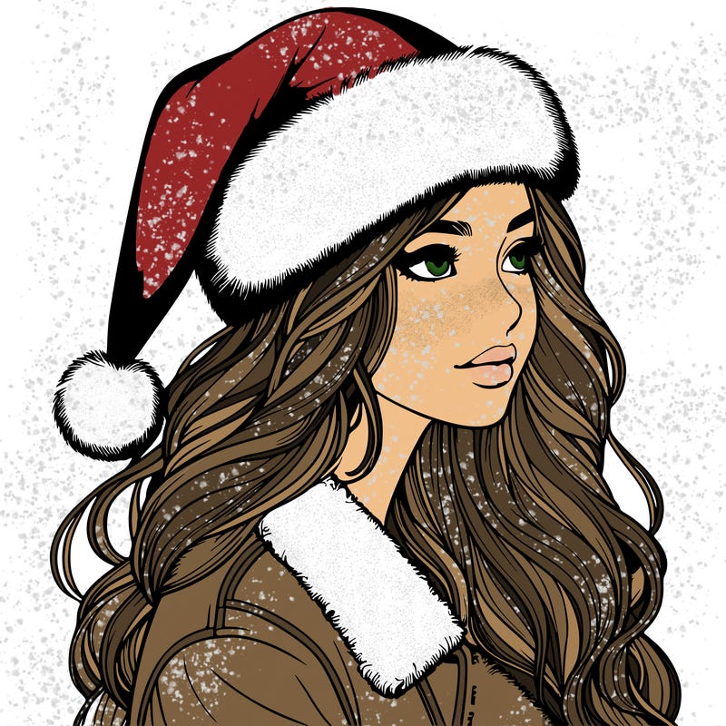 realistic girl in santa hat