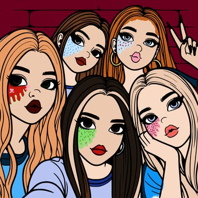 group of teen girls friends y2k up close in a selfie