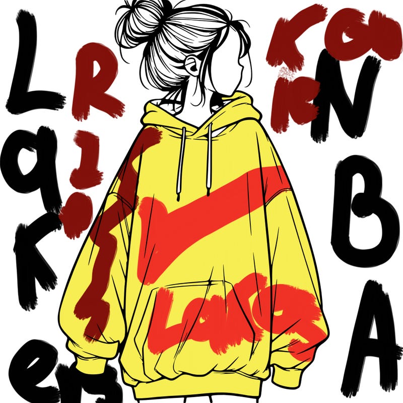 realistic girl with a oversized sweatshirt on and a bun