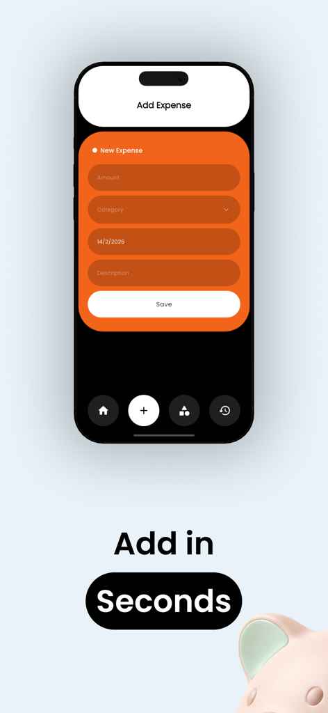 Spendy-Simple Spending Tracker - Add Expense screen in the Spendy app showing a simple entry form.