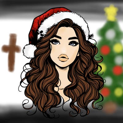 realistic christmas girl with wavy hair and lips