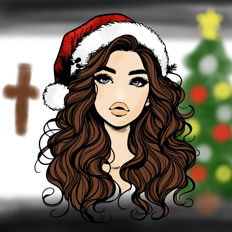 realistic christmas girl with wavy hair and lips