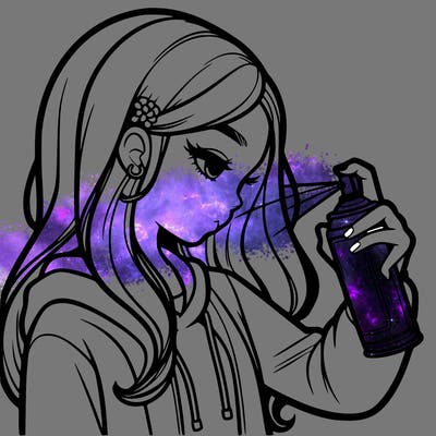 a realistic girl spray painting