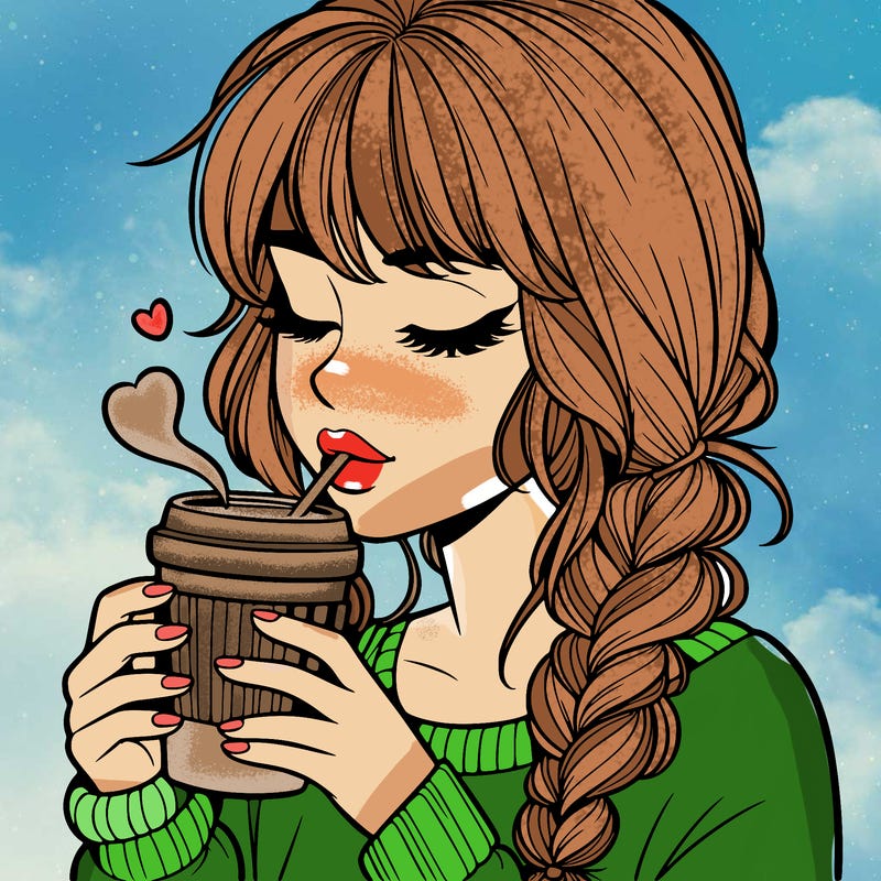 realistic girl drinking coffee